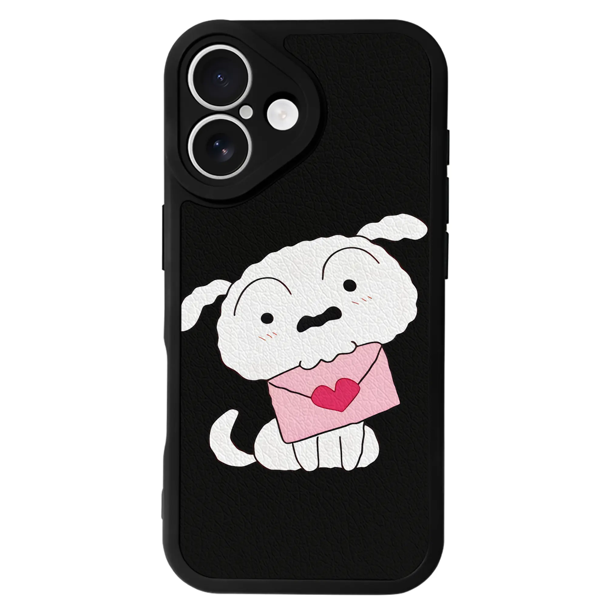 クレヨンしんちゃん グッズ シロ - IPhone 16シリーズ対応 ・ シリコンスマホケース ・ レザー調 ・ 高精度フィット ・ 耐衝撃 ・ ワイヤレス充電対応 ・ 精密カット